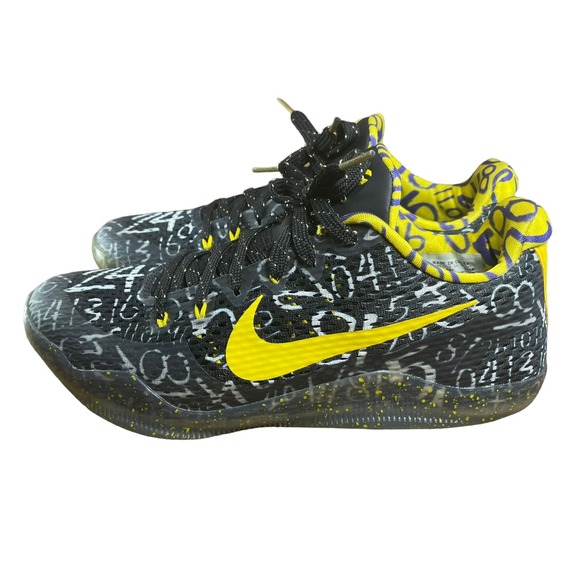 Nike Kobe 11 XI ID iD Mamba‎ Day Black/White/Yellow Sneakers w/ Box Men's Size 9 - Picture 1 of 16